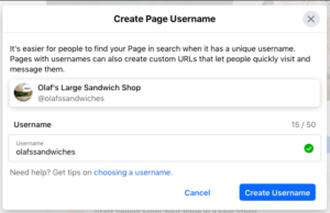 Create Facebook business page username