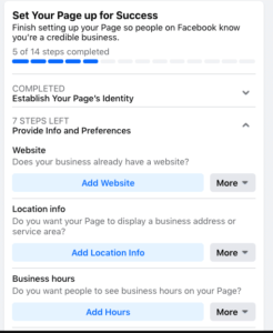 Enter your business details on your Facebook page